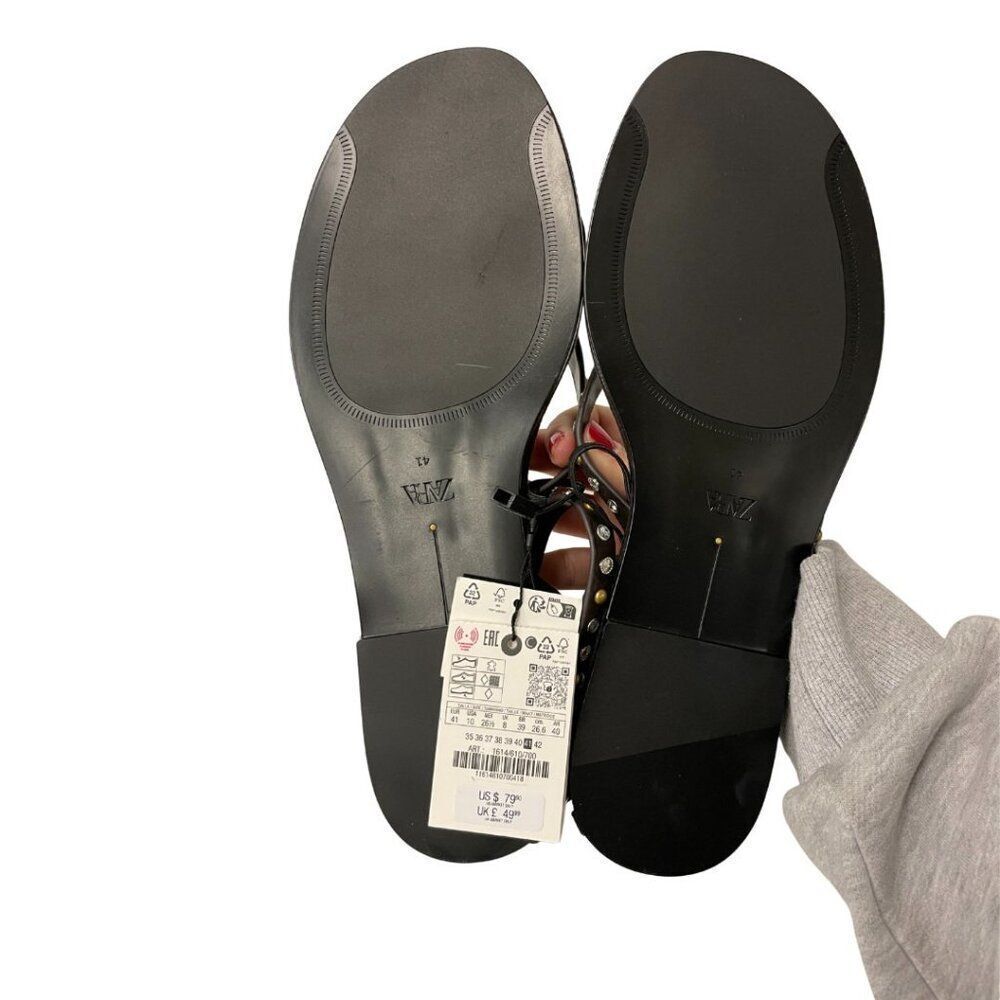 Zara Women Beaded Leather Sandals EU 41 US 10 Brown Ankle strap 1614/610 NWOB - Picture 8 of 11